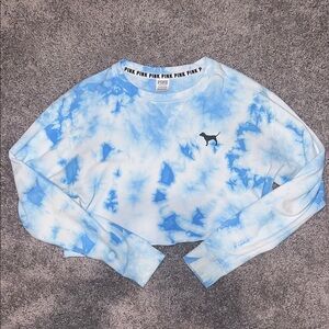 PINK Victoria's Secret Blue Tie-Dye Crew Neck Sweater